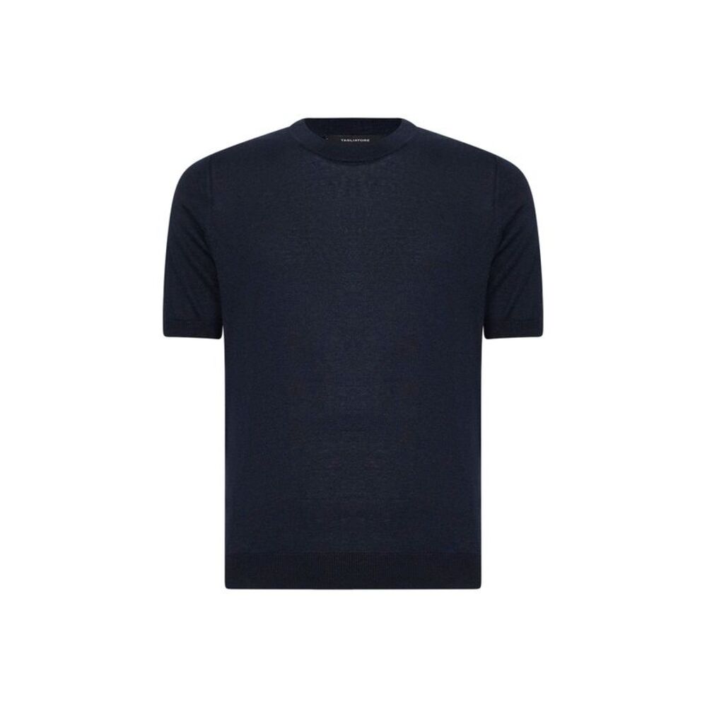 Tagliatore Men Blue Silk Knit Crewneck T-Shirt<Br/>